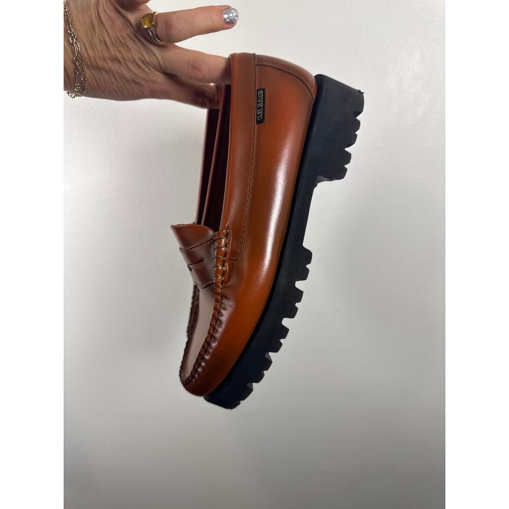 G.H. Bass Weejuns Lug Sole Platform Penny Loafers Tan Leather, Size 6 - Picture 3 of 8